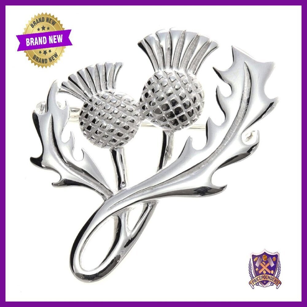 925 Sterling Silver Scottish Thistle Brooch Pin with Gift Box
